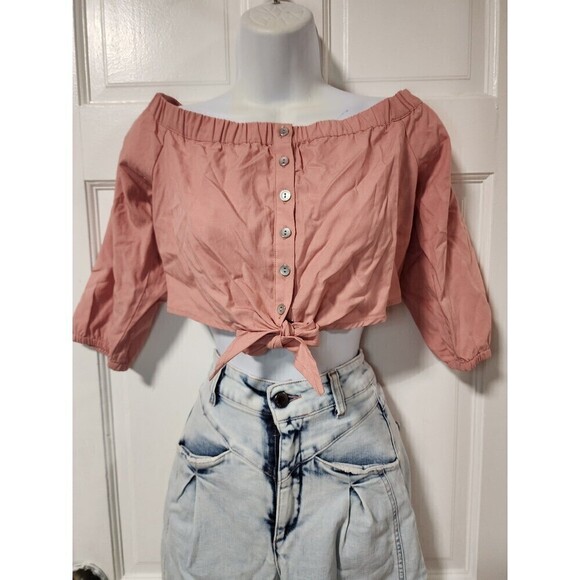 New BDG peach crop top tie buttons - Picture 7 of 12